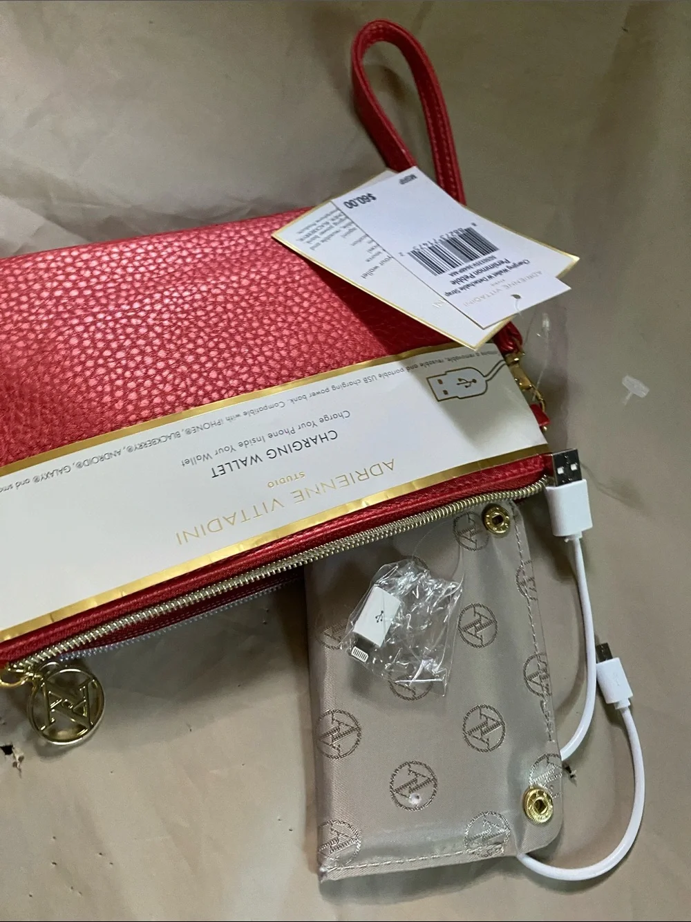 Adrienne Vittadini Red and Gold Charging Wallet